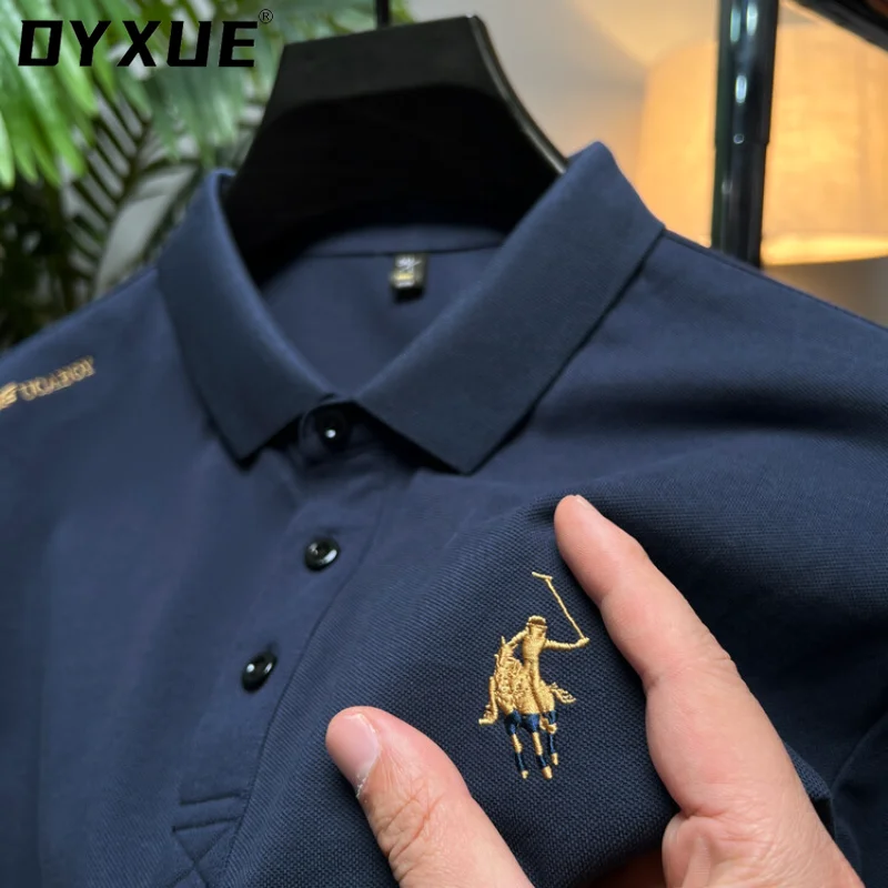 

Мужская модная рубашка-поло DYXUE из 100% хлопка с короткими рукавами, однотонная брендовая деловая Повседневная рубашка для гольфа с вышивкой, крутая верхняя одежда