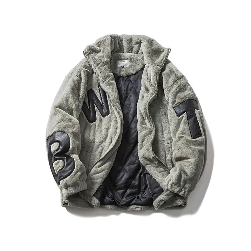 

ALV Winter Trend Letter Patch Embroidery Imitation Rabbit Wool Cotton Coat Men And Women Hip-hop Neutral Wind Cotton Coat