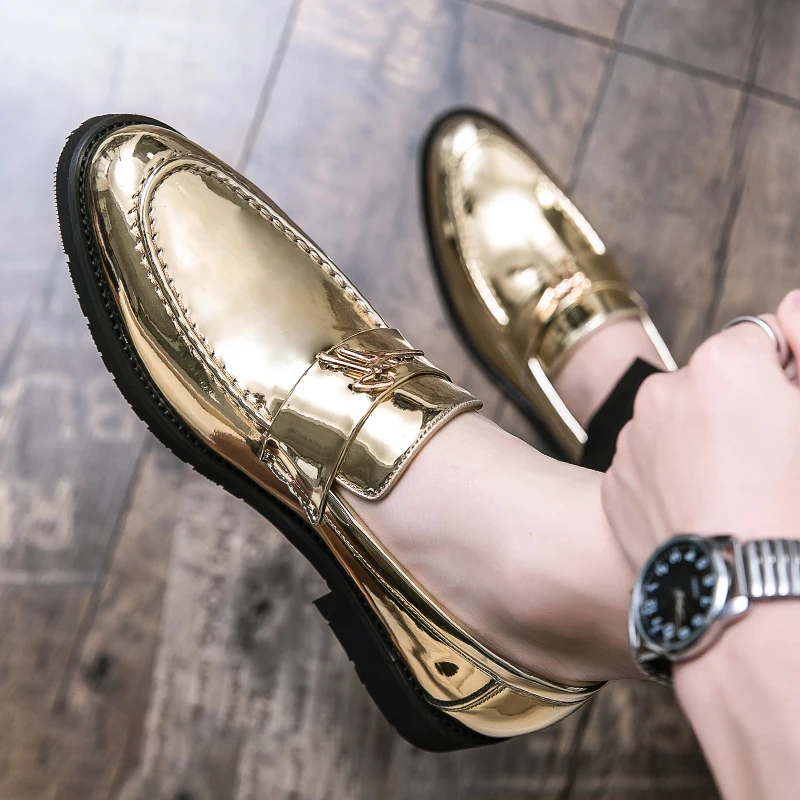 

Spring and Autumn Luxury Brand Leather Shoes for Men Loafers Casual Men Shoes Slip-on Gold Low Heel Men's Shoes Soft Moccasins