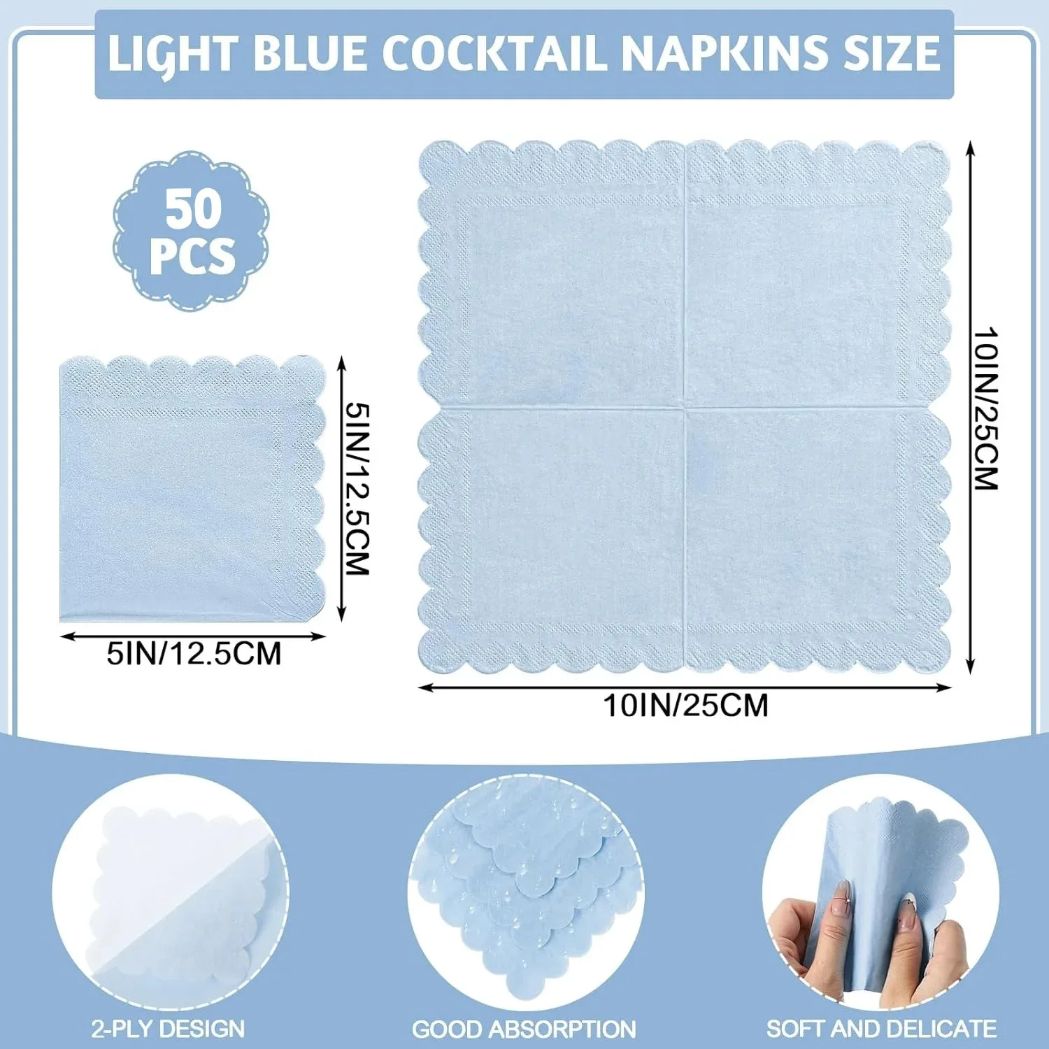 

Одноразовые бумажные зубчатые салфетки DustyBlue 5x5 дюймов