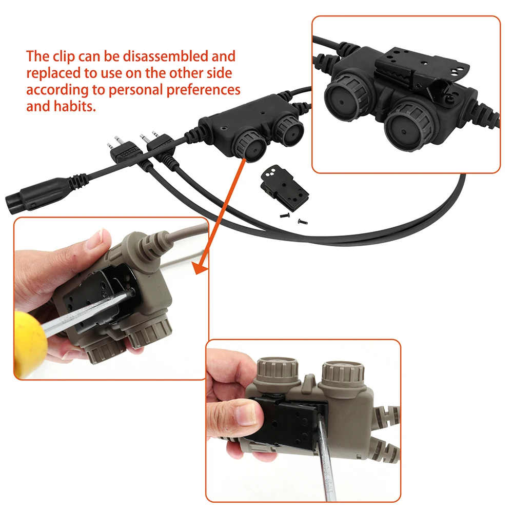 Military RAC Dual Channel MIDLAND PTT Adapter Compatible with PELTOR COMTAC MSA SORDIN Hunting Tactical Headphones