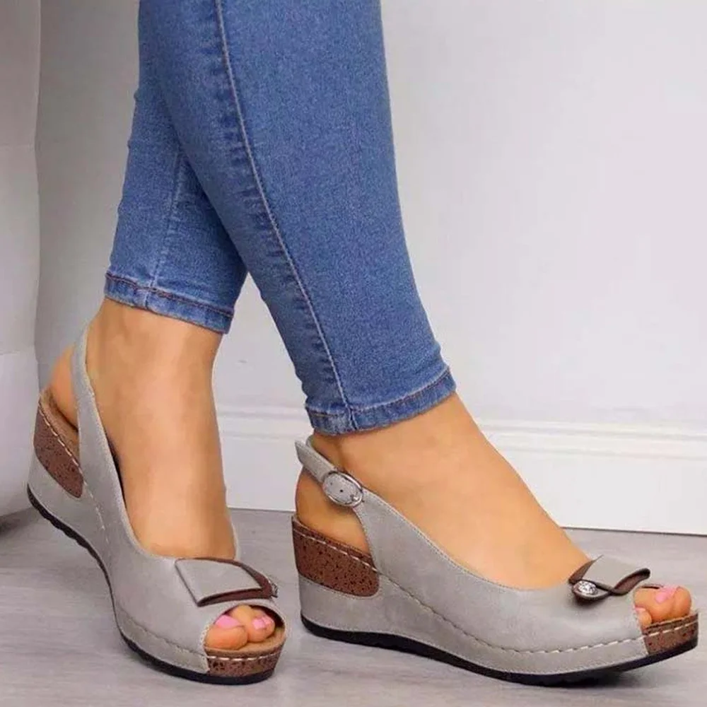 

2022 Summer Women Sandals Fashion Retro Wedges Summer Wedge Sandals Female Casual Sewing Women Shoes PU Comfort Ladies Sandalias