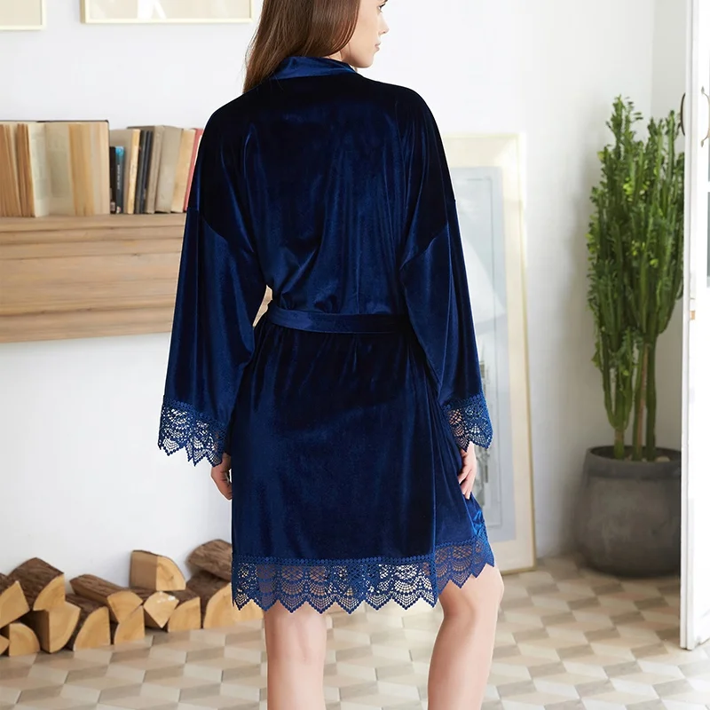 Fashion Velvet Robe Bride Robe Bridesmaid Robes Short Lace Robe Bathrobe Wedding Gown