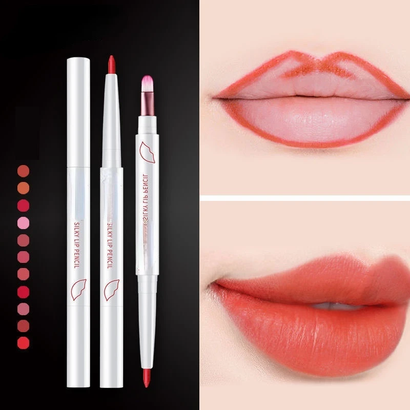 

Lipliner Pencil Multi-functional With Brush Long Lasting Matte Waterproof Lady Lip Cosmetic Makeup Double Head Lip Liner Pens