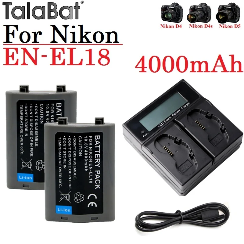 

TalaBat 4000mAh EN-EL18D ENEL18D EL18D Li-ion Battery for Nikon Z9 D6 D5 D4 D4S Camera for Nikon D800 D850 D500 Battery