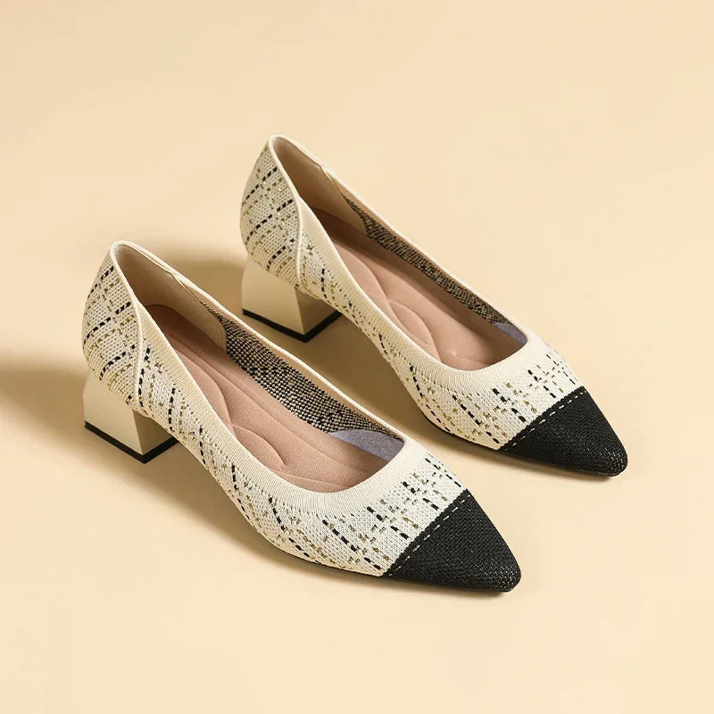 Женские туфли на высоком каблуке дышащие Нескользящие туфли-лодочки из