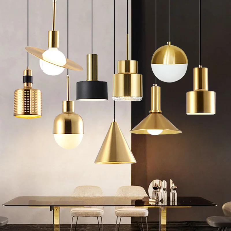 

Bedside chandelier restaurant golden minimalist bedroom lamp bar single head Nordic modern lamp AC85V-265V