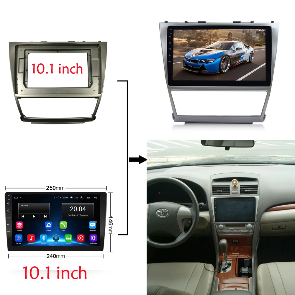 

byncg 2Din Car DVD Frame Audio Fitting Adaptor Dash Trim Kits Facia Panel 10.1" For Toyota Camry 2006-09 Double Din Radio Player