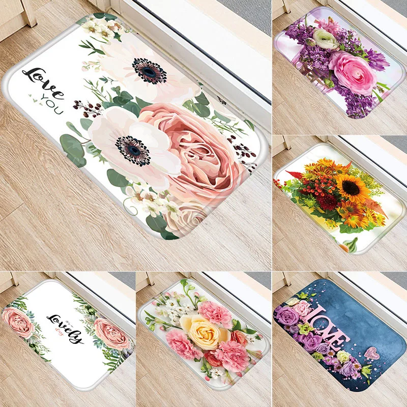 

Letters Floral Door Mat 40*60cm Indoor Hallway Balcony Mats Velvet Anti-slip Rug Living Room Bathroom Carpet Home Decor Mats