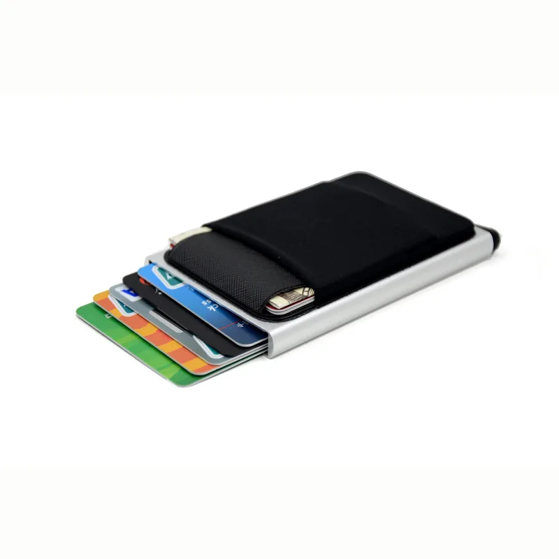 

Тонкий Алюминиевый бумажник с эластичной задней крышкой, держатель для удостоверения личности и кредитных карт, мини RFID Бумажник, автомати...