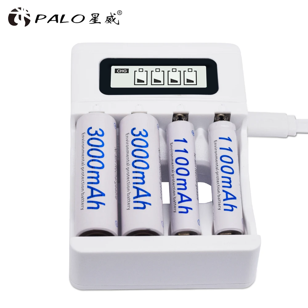 

Интеллектуальное зарядное устройство с 4 слотами, ЖК-дисплей, USB-вход, 1,2 в, AA AAA, для аккумуляторных батарей 1,2 в Ni-CD Ni-MH