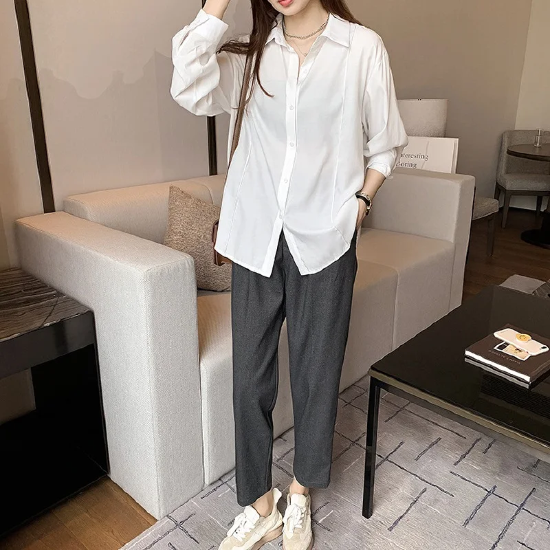 Женская рубашка с длинным рукавом Однотонная в Корейском стиле весна 2024