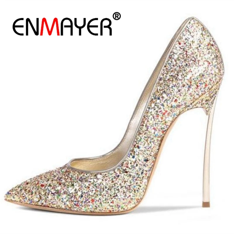 

ENMAYER Pointed Toe Casual Slip-On Zapatos De Mujer Sapato Feminino High Heel Shoes Size 34-43 Heels Women