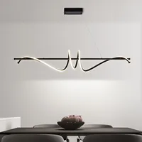 Modern Minimalist LED Chandelier Black/White Dining Room Kitchen Island Hanging Light Restaurant Bar Deco Nordic Long Luminaires