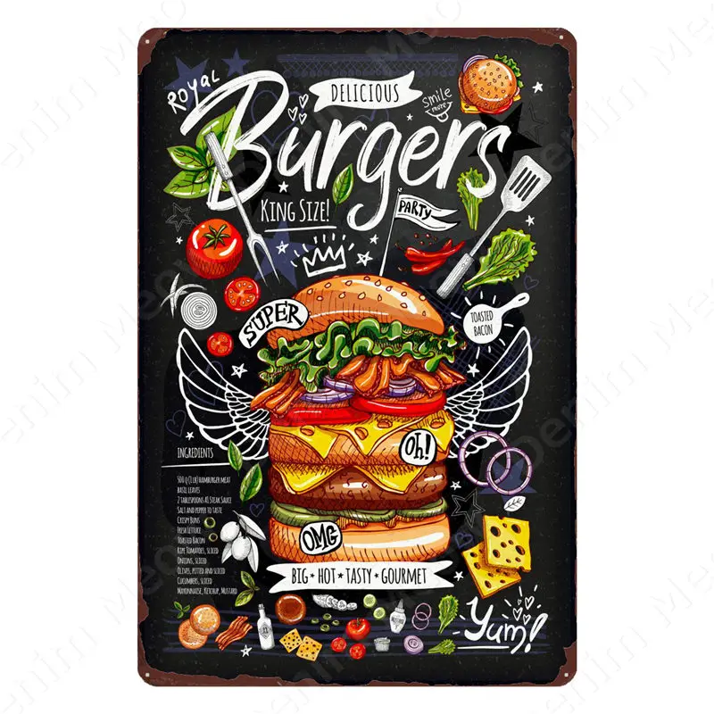 Винтажная жестяная вывеска меню барбекю Denim Meow