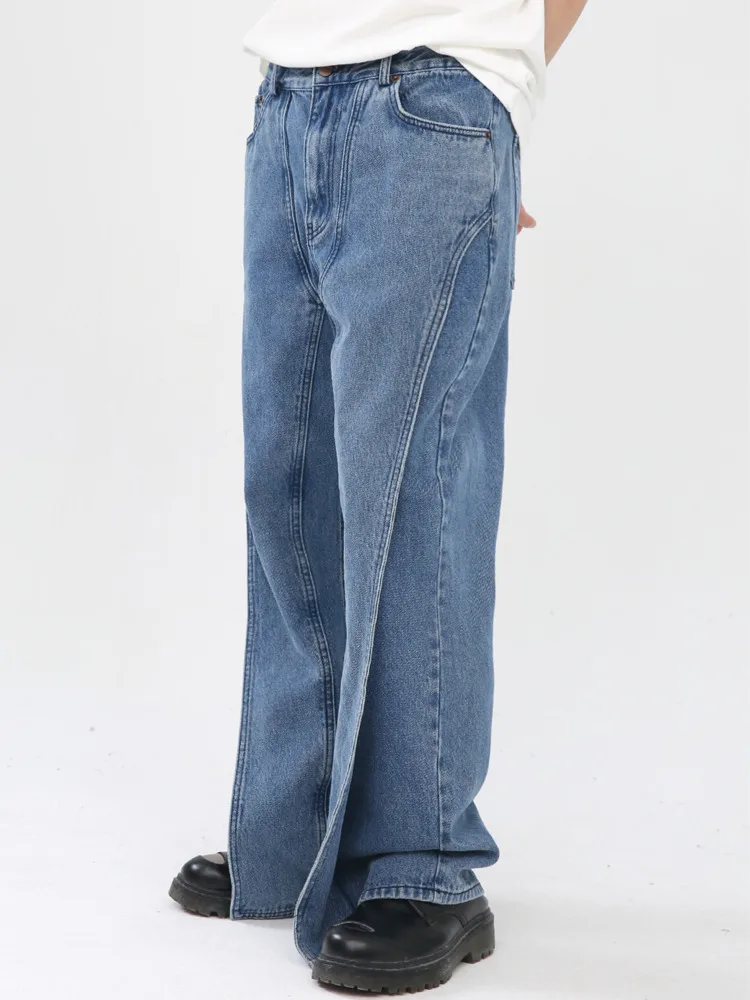 

SYUHGFA Men's Wear 2022 Spring Summer Korean Streetwear Fashion Loose Straight Blue Jeans Casual Personality Denim Trousers