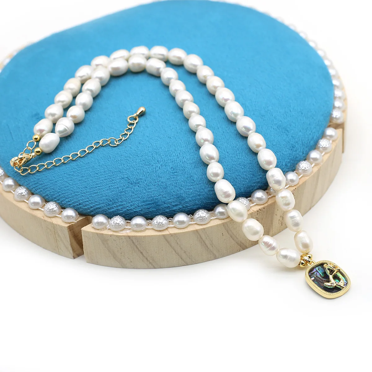 

Natural Freshwater Pearl Rice Bead Green Pendant Necklace Charm Women Jewelry Party Wedding Gift 37+5cm