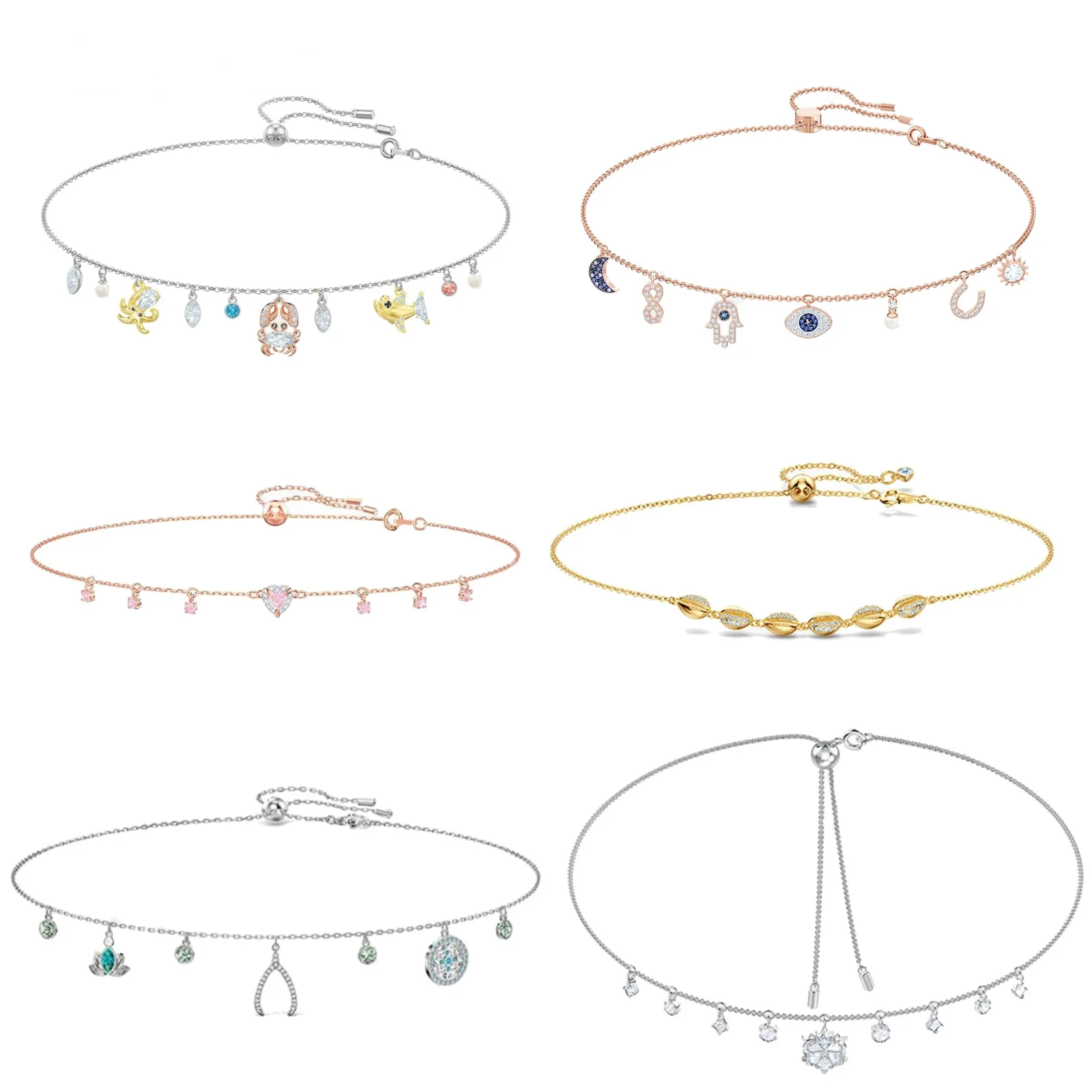 

Fashion Jewelry, High Quality SWA1:1, Charm Golden Shell Heart Horseshoe ECG Snowflake Female Necklace Romantic Gift