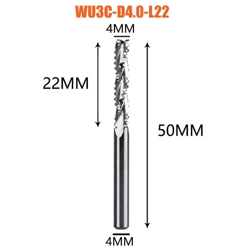 Dreanique WU3C Твердосплавная концевая фреза с 3 канавками для деревообработки, сверхмощная фреза для крупного зерна, хвостовик 4–12 мм (