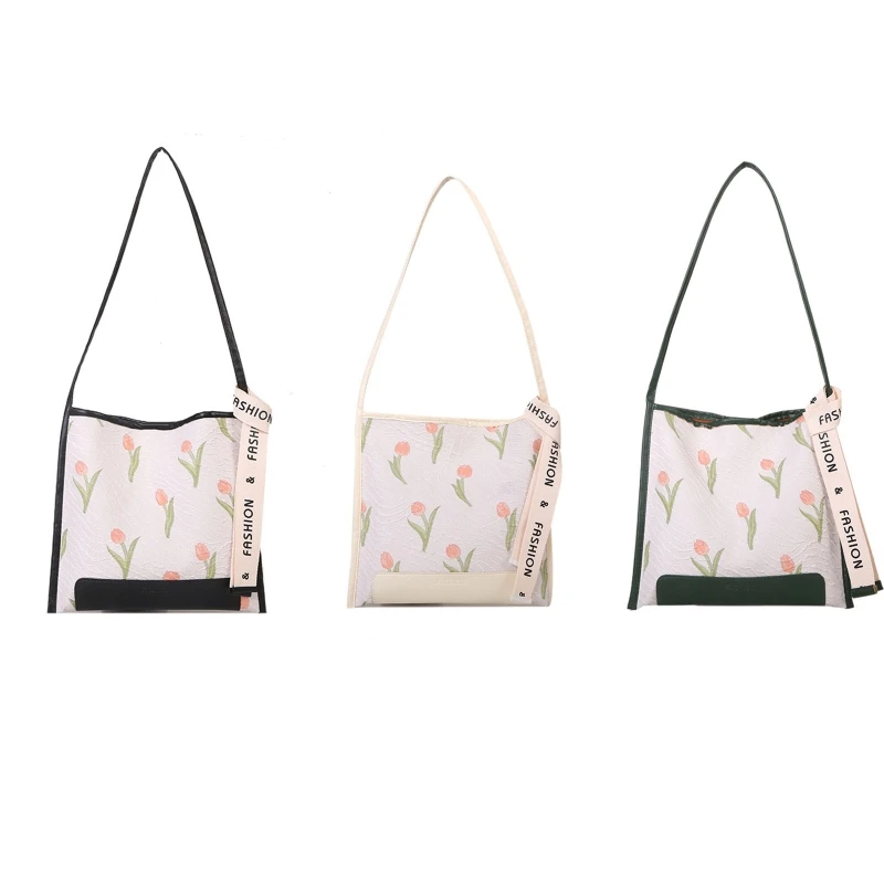 

28GD Exquisite Crossbody Bag Handbag with Floral Tulip Summer Tote Bag Large Capacity Shoulder Bag Handbag for Anniversary