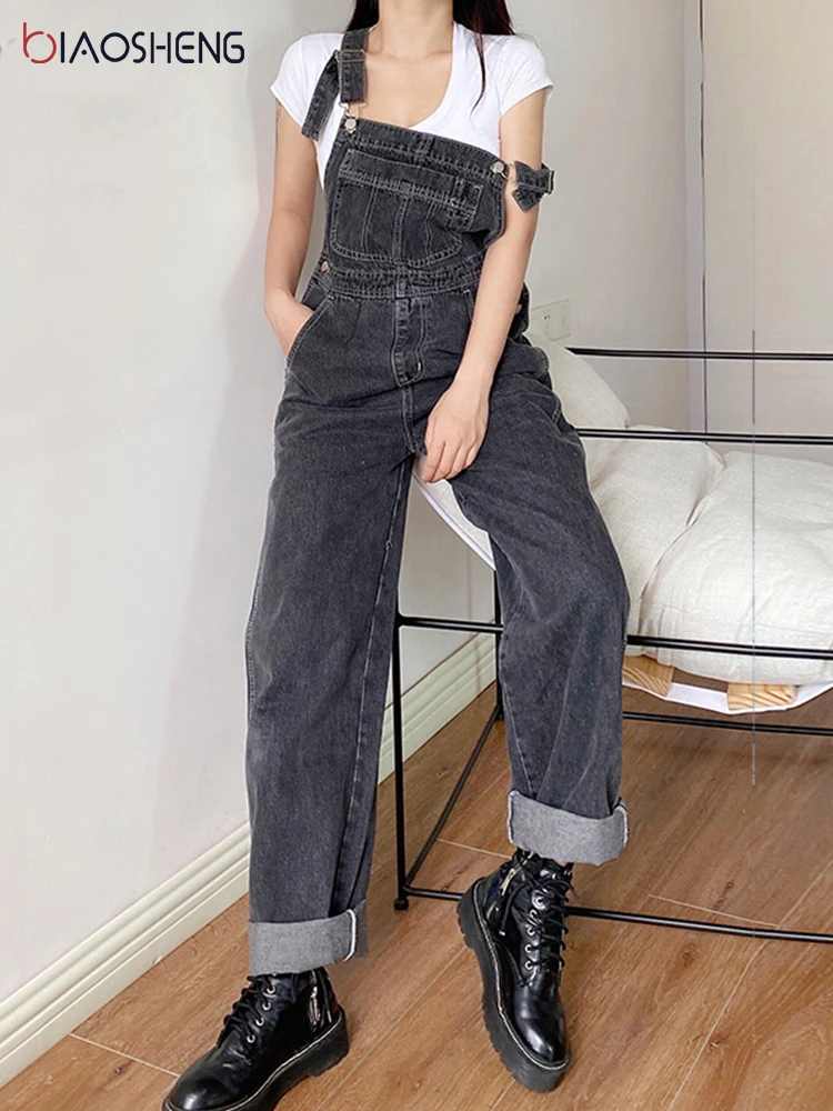 

Korea Overalls Female Elegant Woman Denim Jumpsuits 2021 Fashion Women Aesthetic Jeans