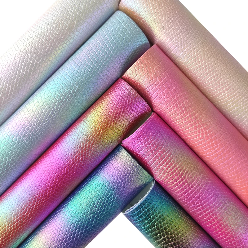 

Shiny Holographic Snakeskin Faux Leather Textured Synthetic Leather Fabric Sheets For DIY Sewing Furniture Halloween Party Craft