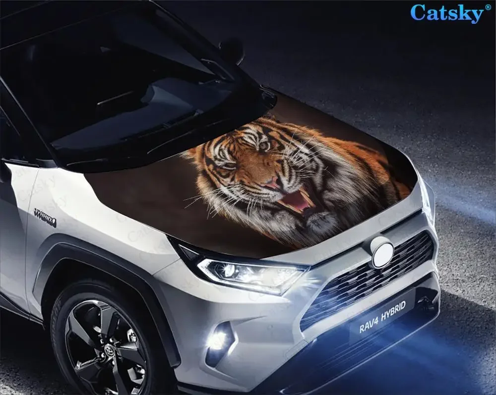 Свирепый тигр виниловые наклейки на капот автомобиля обернутые пленкой из ПВХ