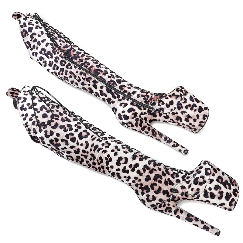 Leecabe 20CM/8Inch Leopard Upper  Platform disco party High Heels Shoes Pole Dance boot