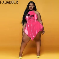 fagadoer plus size tie dye jumpsuits women pink letter print halter neck bodycon rompers sexy irregular design playsuits xl 5xl