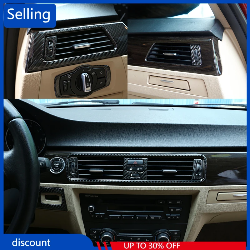 

3 Pcs Soft Carbon Fiber For BMW 3 Series E90 E92 2005-2012 Car Accessories Dashboard Air Vent Frame Stickers Trim fast ship