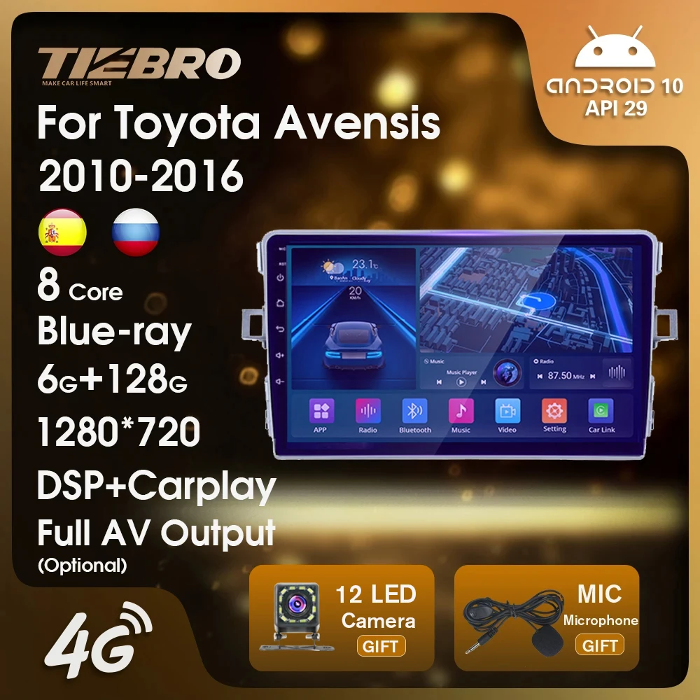 

TIEBRO 2 Din Android10.0 Car Radio For Toyota Avensis Verso 2010-2016 Car Multimedia Player 2din Stereo Receiver NO DVD Carplay