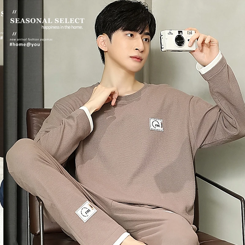 QUHENG 2022 Newest Men's Pajamas Set for Long Sleeve Pants Sleepwear Male Homewear Lounge Wear Clothes  Home Clothing Nightgown