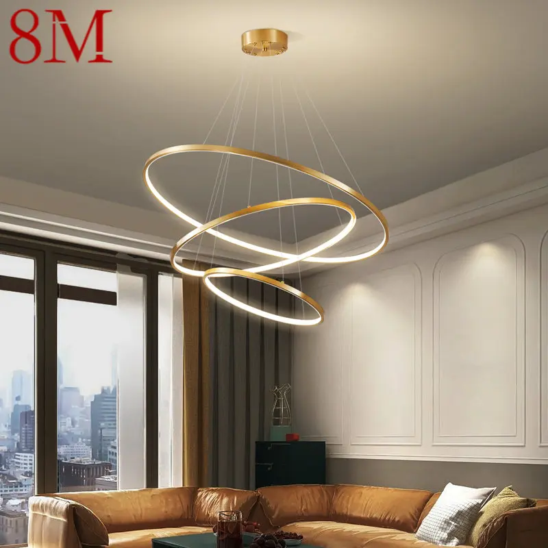 

8M Nordic Copper Pendant Lamp LED Luxury Gold Simple Ring Brass Hanging Light Decor For Home Living Room Hotel