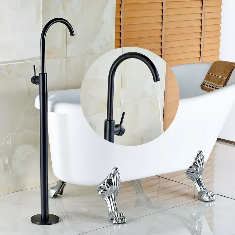 

Solid Brass Swivel Spout Bathtub Faucet Bathroom Single Handles Hot&Cold Water Mixer Tap Floor Mount