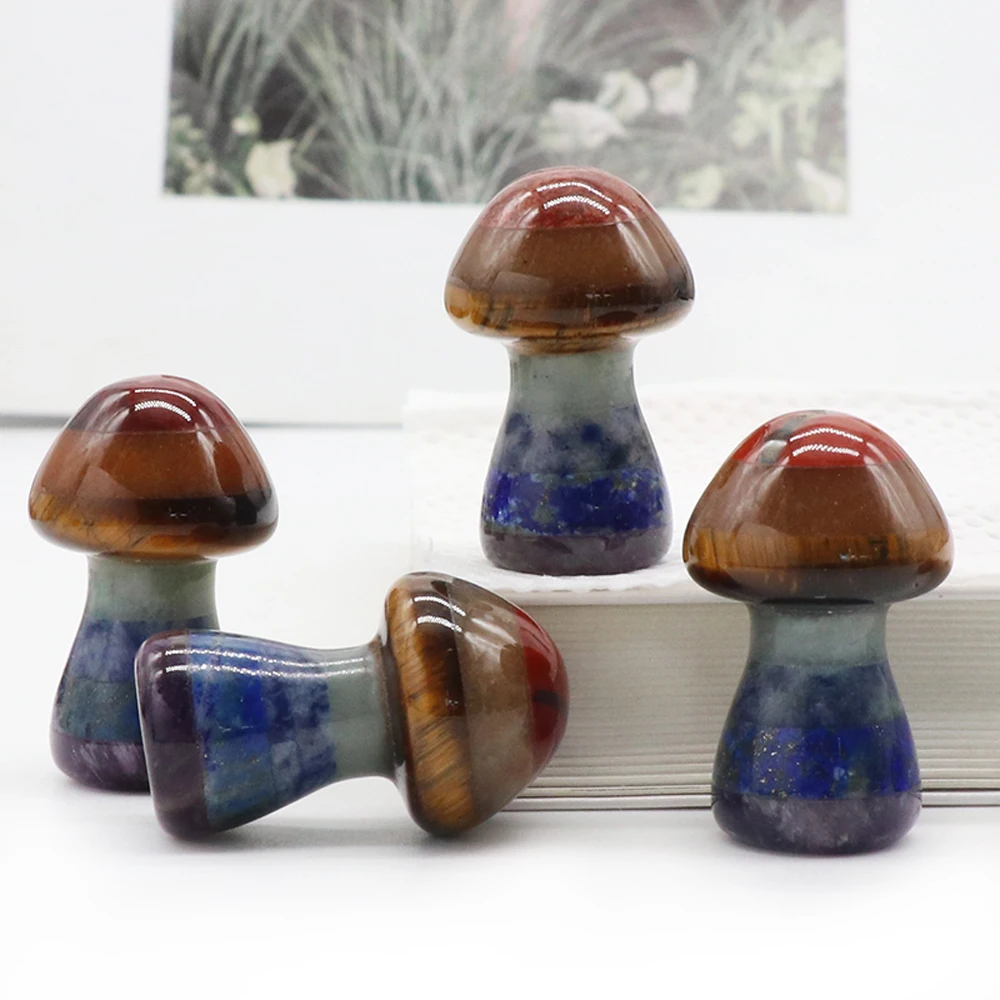

7 Chakras Mushroom Statue Natural Stone Carved Decoration Polishing Rock Quartz Yoga Energy Bead For Chakra Ornament Room Decor