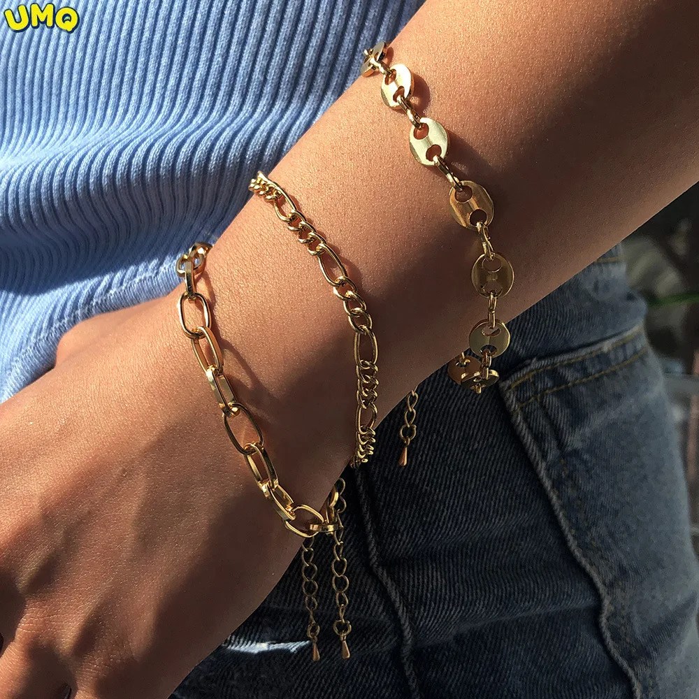 

Fashion B1145 Hot Selling Hand Decoration Female Personality Disc Chain Alloy Bracelet Hollowed Out 3-piece Set Gifts