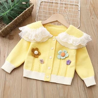 girls cardigan jackets 2022 autumn new baby sweet girls clothing kids children top lace lapel knit jacket for girls