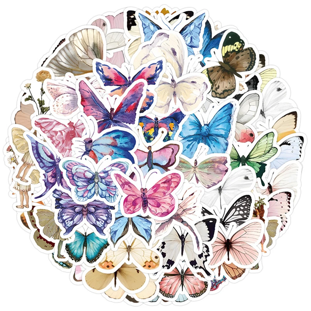 

10/30/60PCS Cute Retro Butterfly Cartoon Stickers Decals Phone Laptop Guitar Fridge Scrapbook Suitcase Graffiti Sticker Kid Toy