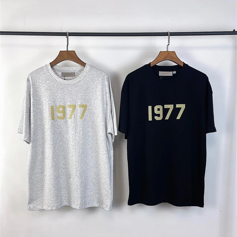 

Number 1977 ESSENTIALS Flocking Logo T-Shirt Men Women Oversize Casual T Shirt Tops Tee