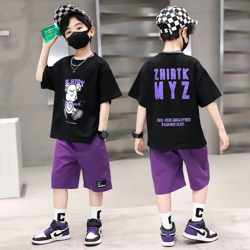 

Одежда для мальчиков, летний короткий спортивный костюм, модная детская футболка с принтом и шорты, комплект из двух предметов