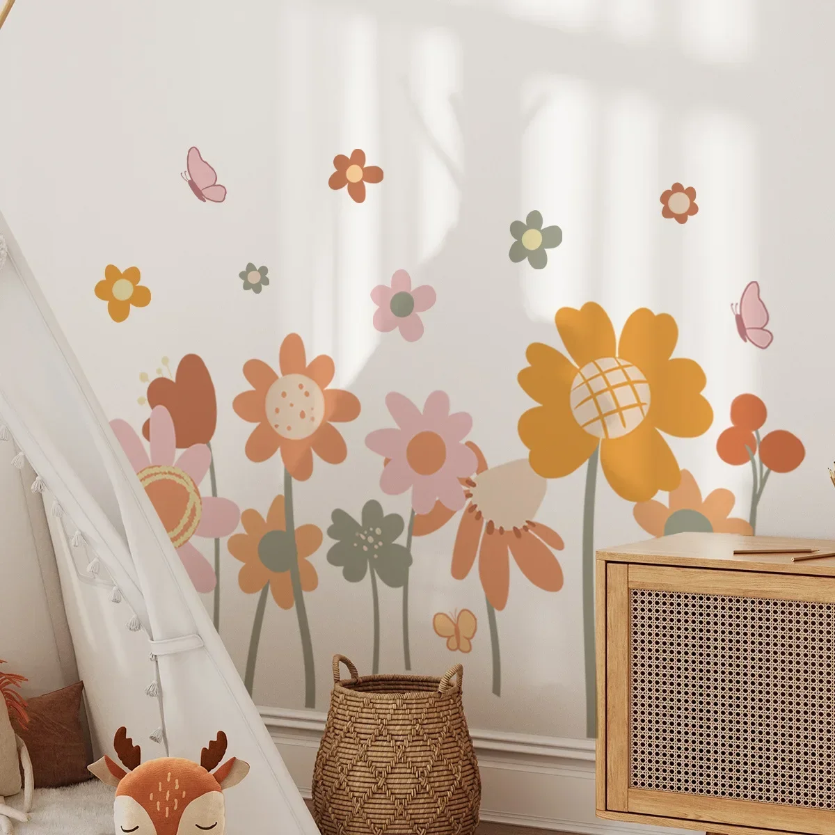 Богемный пасторальный стиль мультфильм цветы Бабочка наклейки на стену гостиная