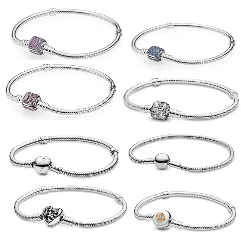

LR Tree Of Life Heart Buckle PAN Silver 925 Women Snake Charm Bracelet DIY Man Fit Original Beads Jewelry Making