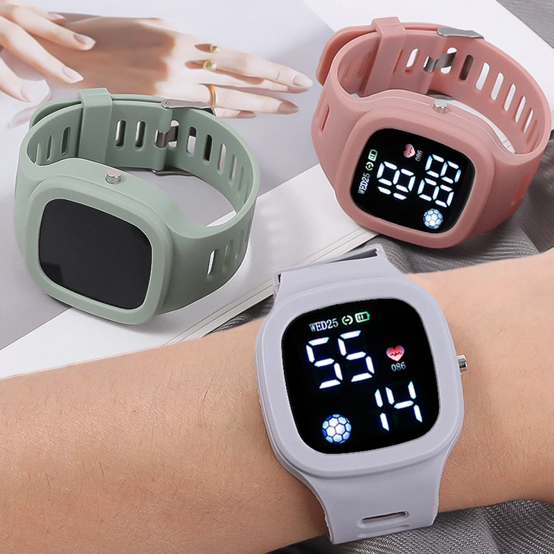 

Simple Square LED Digital Smart Watch Sports Heart Rate Touch Screen Electronic Watches Silicone Women Men Student Wrist Watches