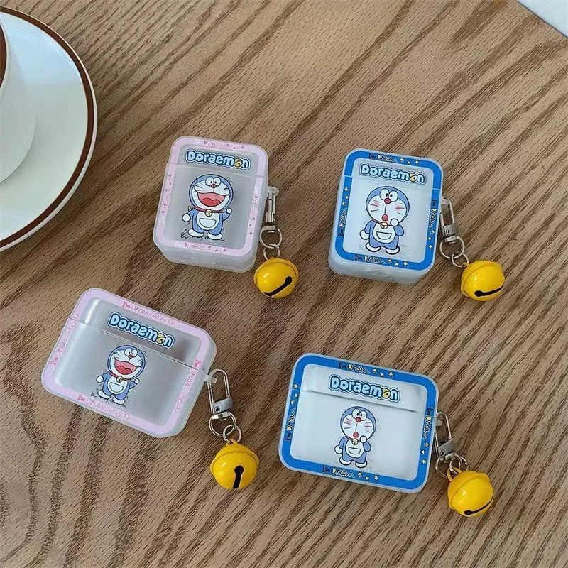 

Doraemon Pink Square Bell Ornament Case for Apple AirPods 1 2 3 Pro 2 Cases Cover For IPhone Bluetooth Earbuds Earphone Case