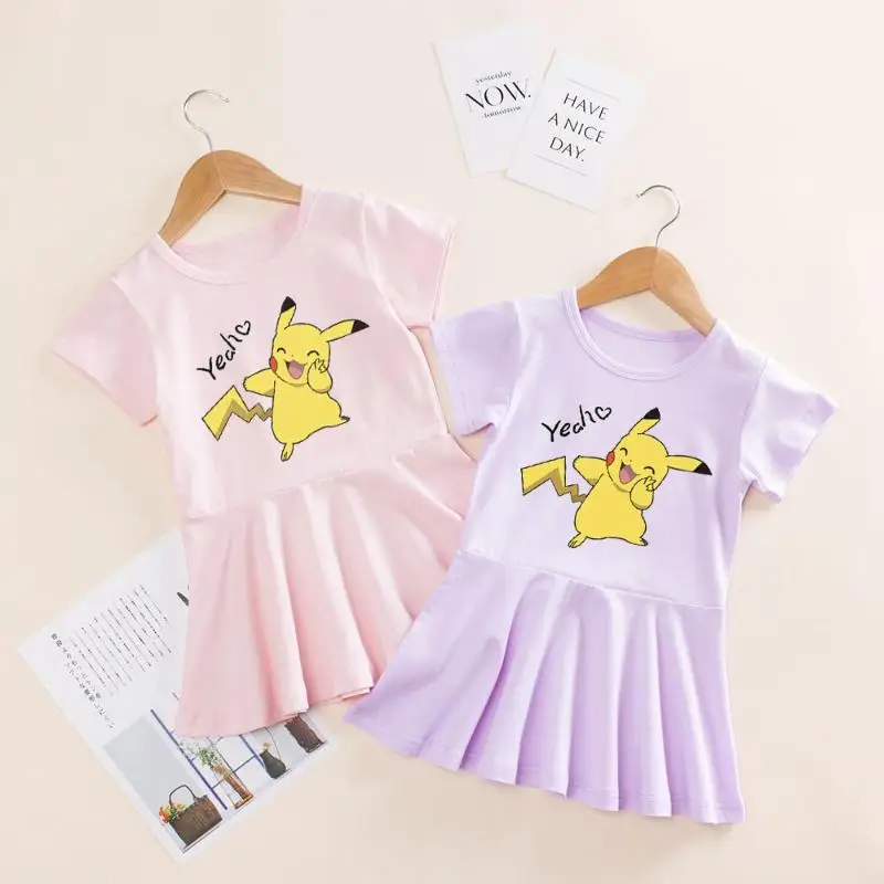 

Kawaii Sanrio Pikachu Cartoon Anime Children's Dress Pure Cotton Fashion Doll Dress Cute Pleated Skirt Girl Princess Dress