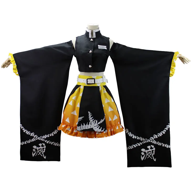 

Anime Demon Slayer NEW Agatsuma Zenitsu Female Dress Kimetsu no Yaiba Zenko Cosplay Costume Women Girls Black Dress Queen Party
