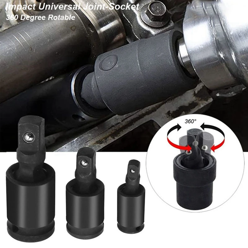 

3-Piece Joint Socket Adapter Wrench Socket Accessory Set 360-Degree Rotating Universal Black