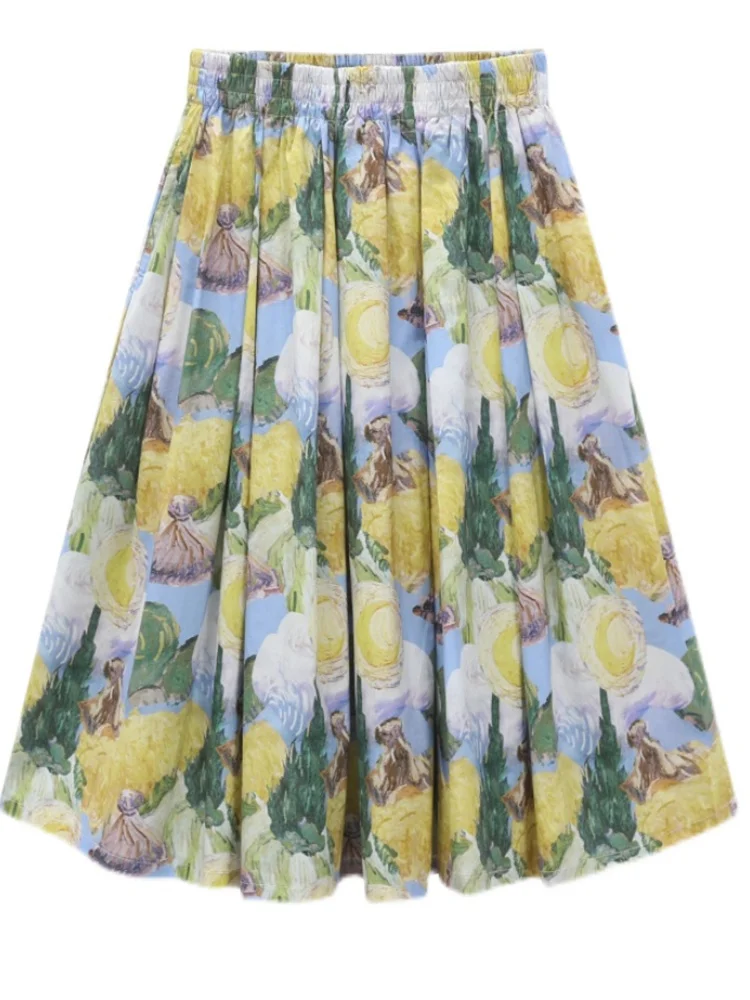 

Casual Printing Flower High Waist Slim Fit A-line Skirt For Women 2022 Summer Female All-match Bottom Clothing G371