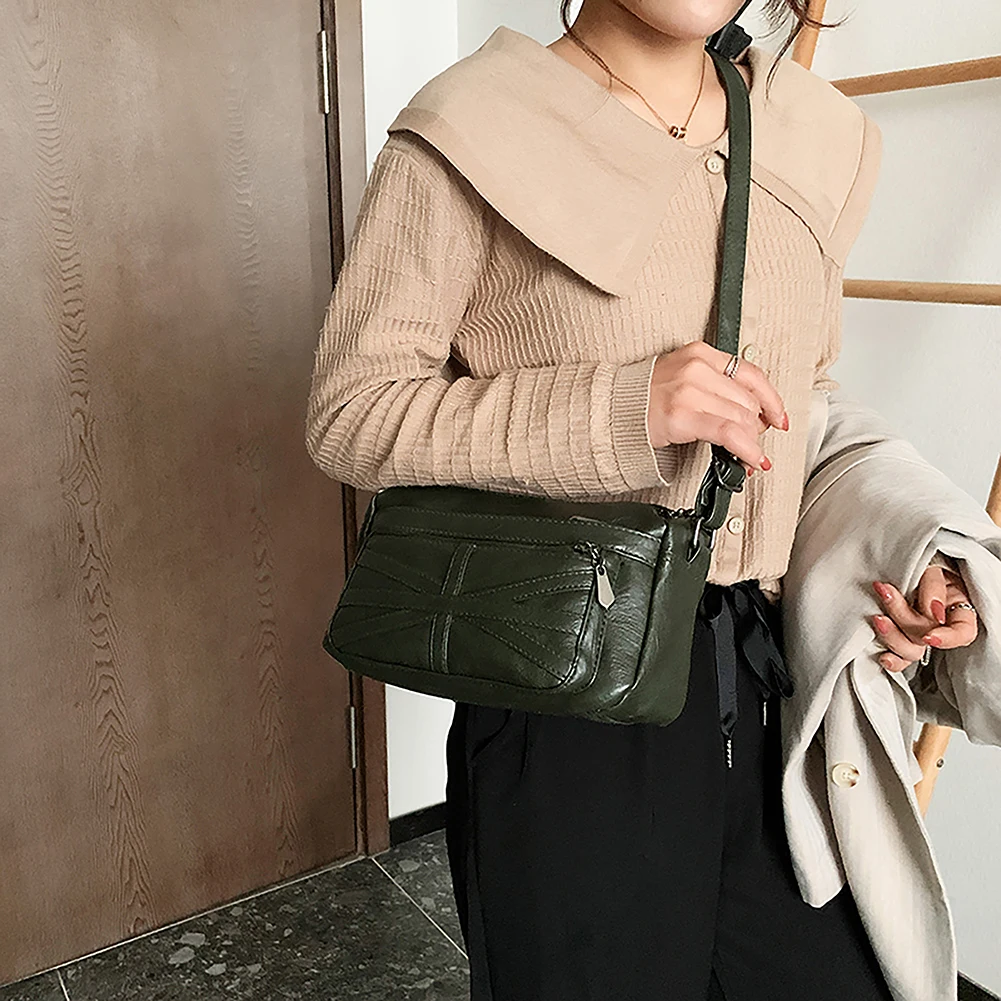 

PU Leather Shoulder Bag Women Fashion Washed Lattice Travel Shopping Zipper Messenger Bags Large Capacity Handbags