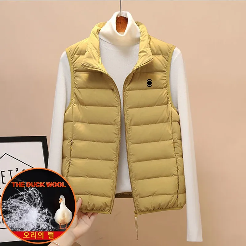 

High Quality Light Soft Duck Feather Women Golf Vest Waistcoat Fashion Stand-up Collar White Duck Down Korea Golf Coats Ladies